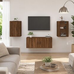 Compact Brown Oak Wall Mounted TV Storage Solution