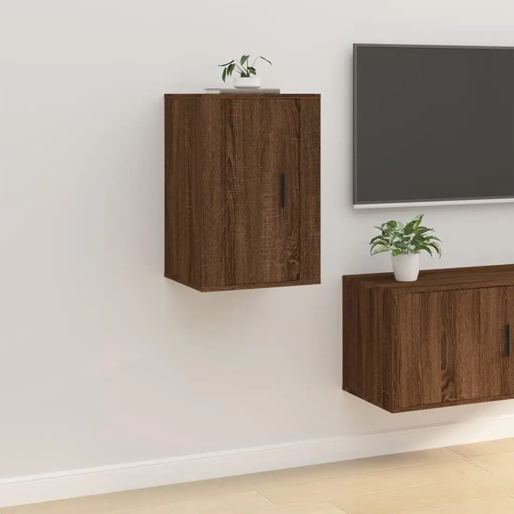 Wall Mounted TV Cabinet Brown Oak Storage Unit Floating Shelf Media Organiser
