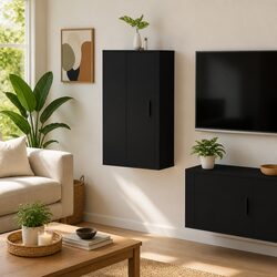 Sleek and Efficient Black Wall Mounted TV Cabinet