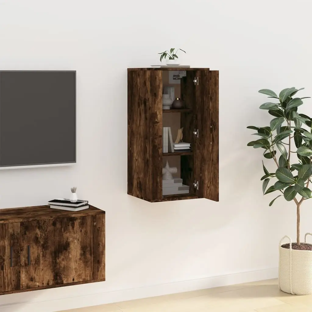 Wall Mounted TV Cabinet Storage Unit Compartments Brown Engineered Wood Media