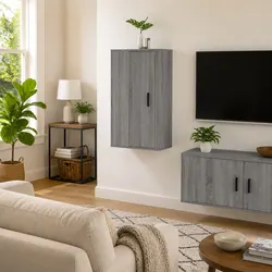 Concise Grey Wall Mounted TV Cabinet with Storage