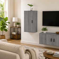 Concise Grey Wall Mounted TV Cabinet with Storage