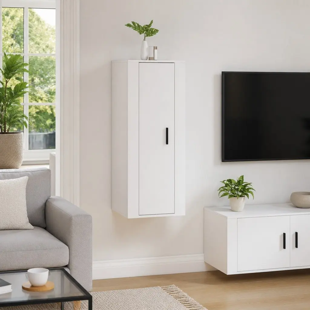 Wall Mounted TV Cabinet White Storage Unit Media Display Organiser 40x34.5x100cm