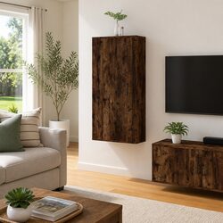Brown Engineered Wood Wall Mounted TV Cabinet