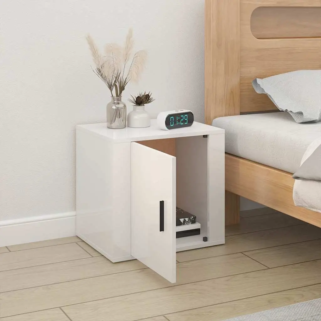 White Bedside Cabinet Storage Nightstand Bedside Table High Gloss Modern