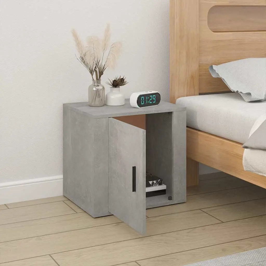 Bedside Cabinet Grey Engineered Wood Storage Unit Nightstand