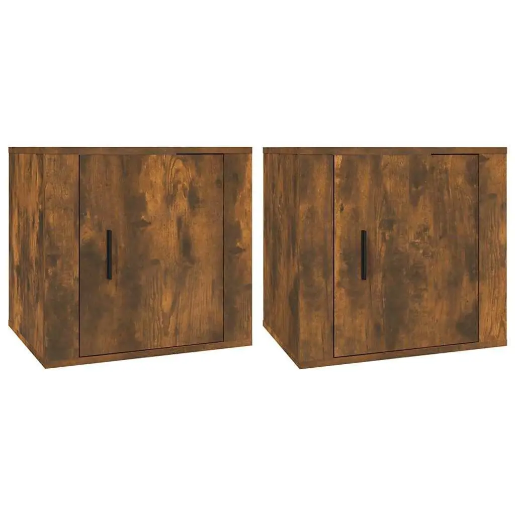 Bedside Cabinets Brown 2 Piece Storage Units Engineered Wood Nightstand Furniture