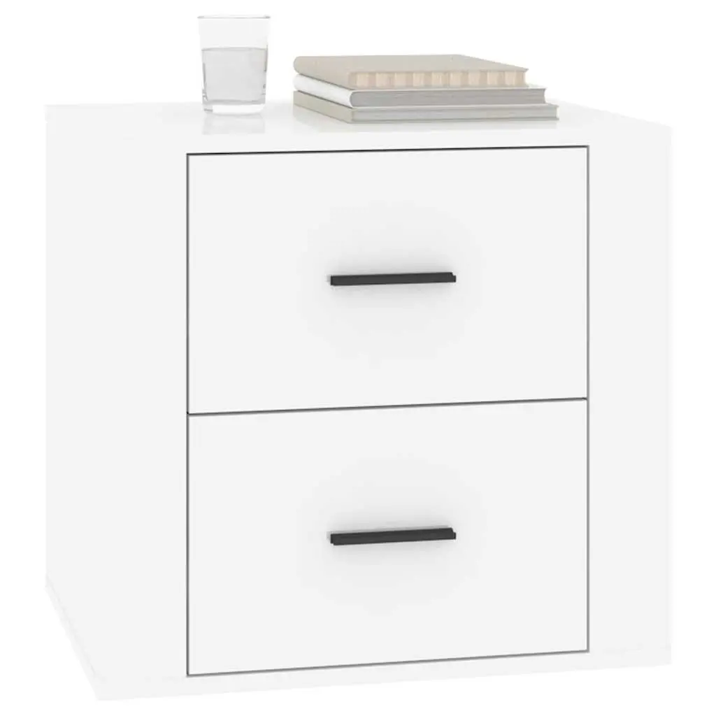 Bedside Table High Gloss White Engineered Wood Storage Nightstand