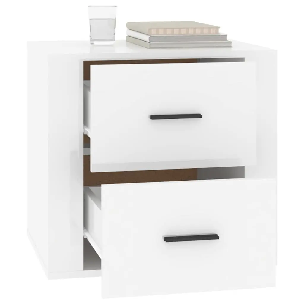 Bedside Table High Gloss White Engineered Wood Storage Nightstand