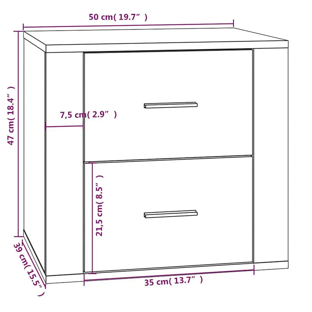 Bedside Table Brown Engineered Wood Storage Organiser 50x39x47cm