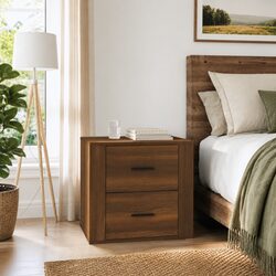 Brown Oak Nightstand with Storage Solutions