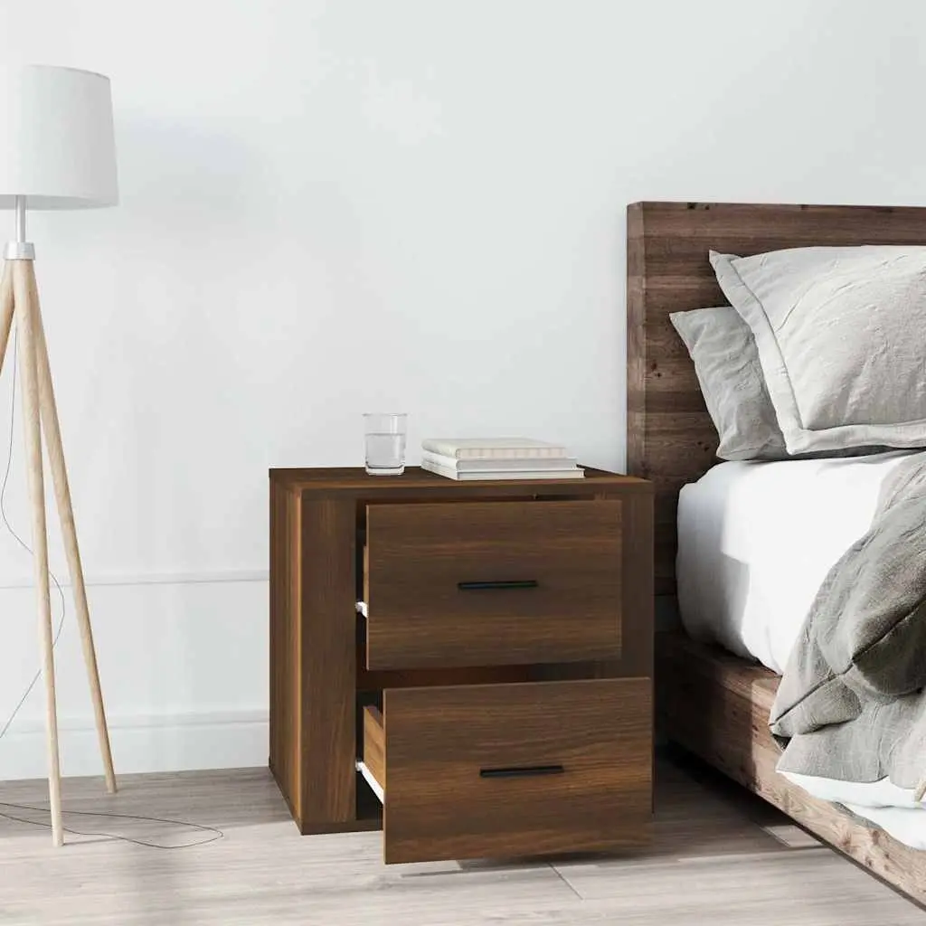 Bedside Table Brown Oak Engineered Wood Storage Compartment Smooth Finish