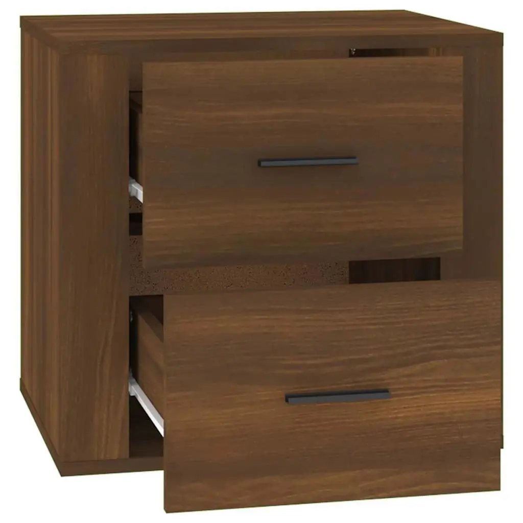 Bedside Table Brown Oak Engineered Wood Storage Compartment Smooth Finish