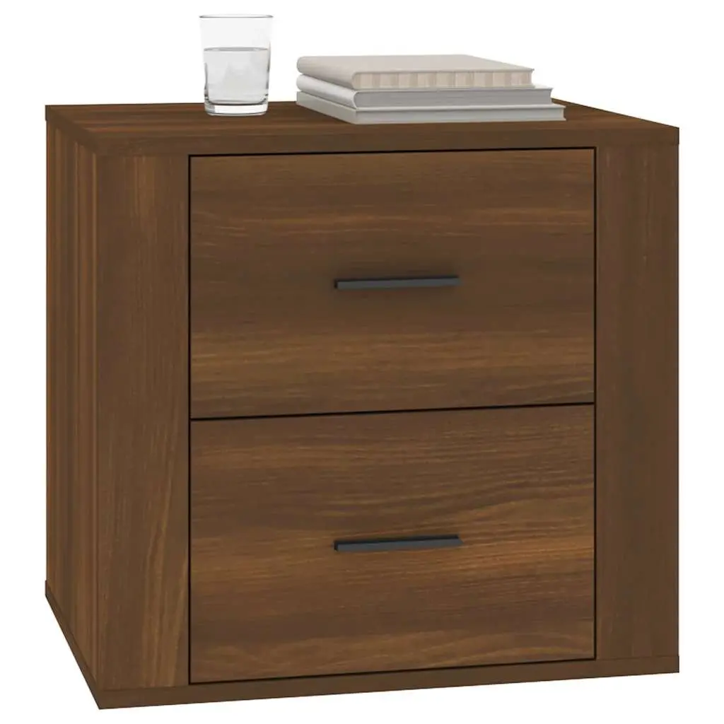 Bedside Table Brown Oak Engineered Wood Storage Compartment Smooth Finish