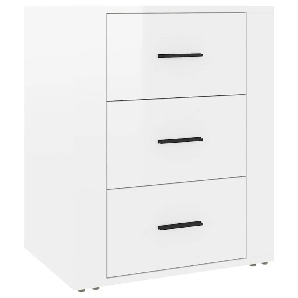 Bedside Cabinet White High Gloss 50x36x60cm 3 Drawer Nightstand Storage Table
