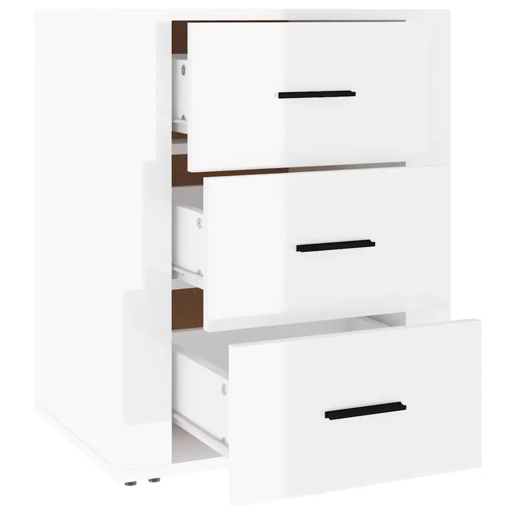 Bedside Cabinet White High Gloss 50x36x60cm 3 Drawer Nightstand Storage Table