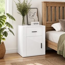 High Gloss White Nightstand with Drawer and Door