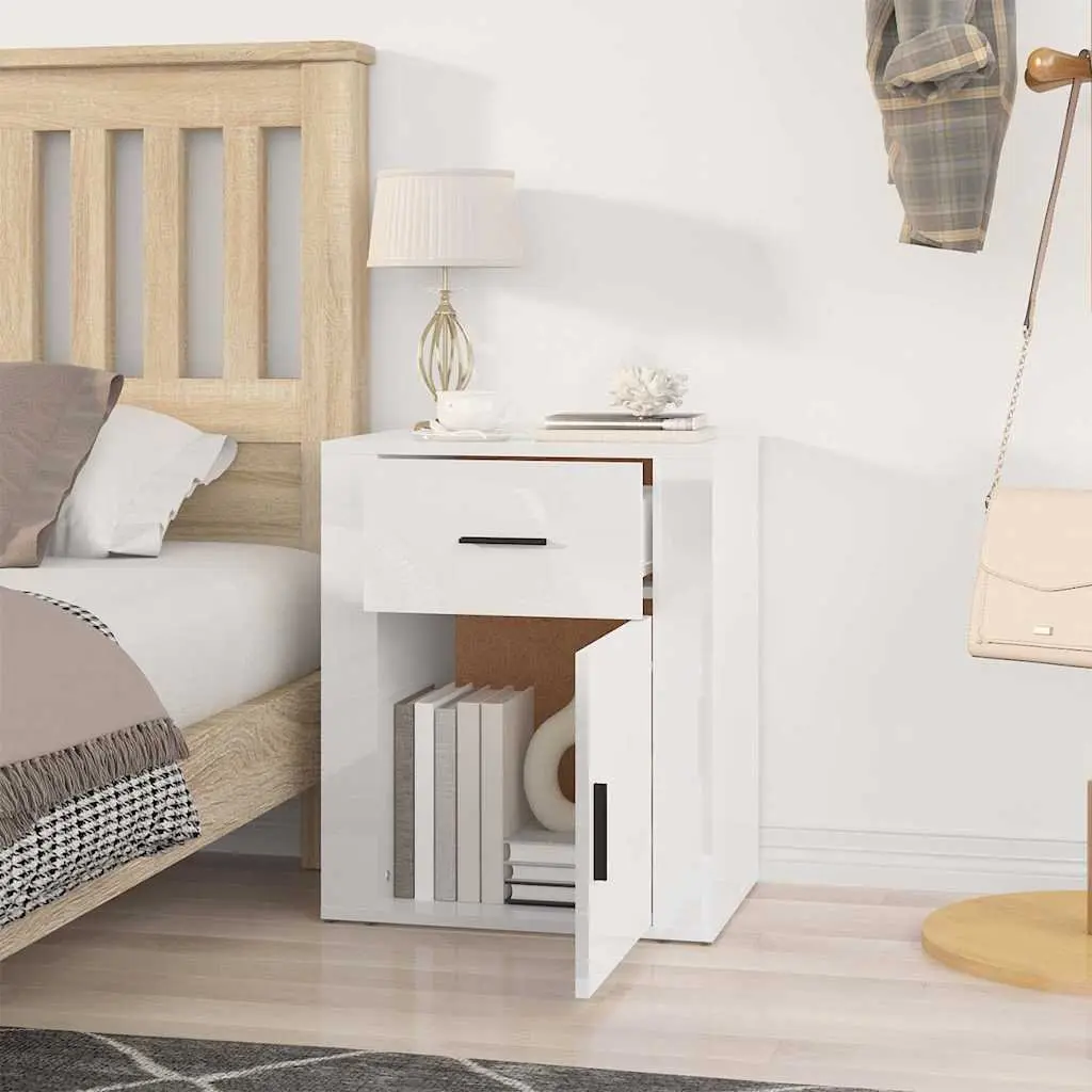 Bedside Cabinet White High Gloss 50x36x60 cm Nightstand with Drawer