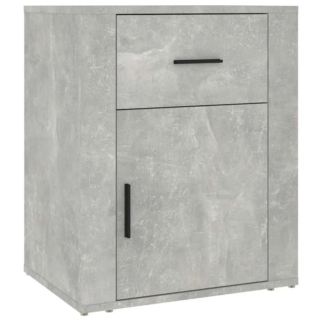 Bedside Cabinet Grey Engineered Wood 1 Drawer Storage Compartment Furniture