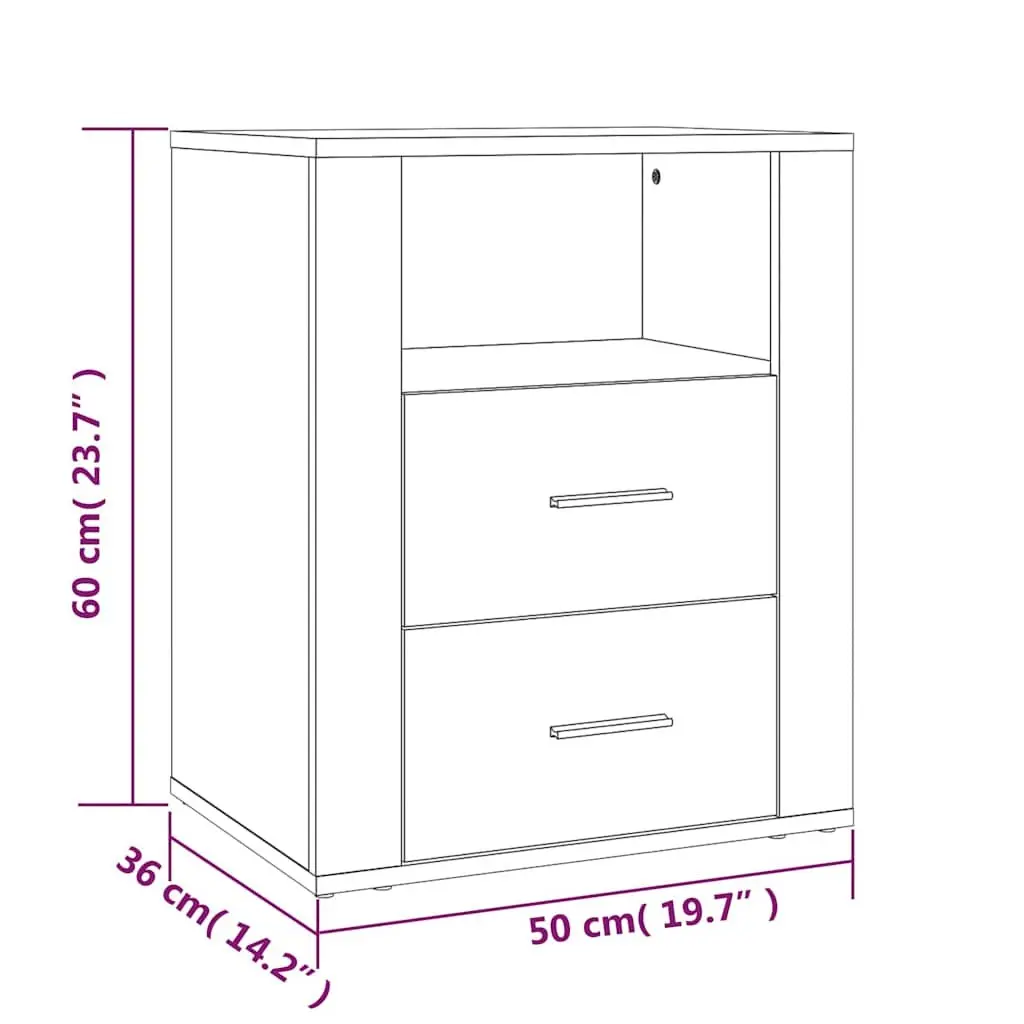 Bedside Cabinet Brown 50x36x60cm Engineered Wood Drawers Storage