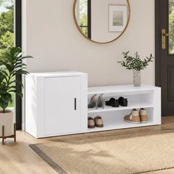 Shoe Cabinet White Storage Organiser 2 Compartments Hallway Furniture