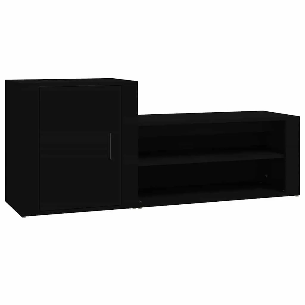 Shoe Cabinet Black Engineered Wood 2 Compartments Left Hinged Door