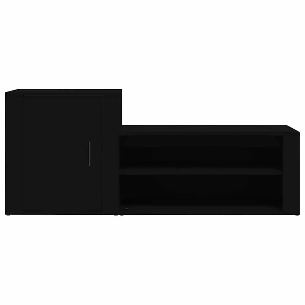 Shoe Cabinet Black Engineered Wood 2 Compartments Left Hinged Door
