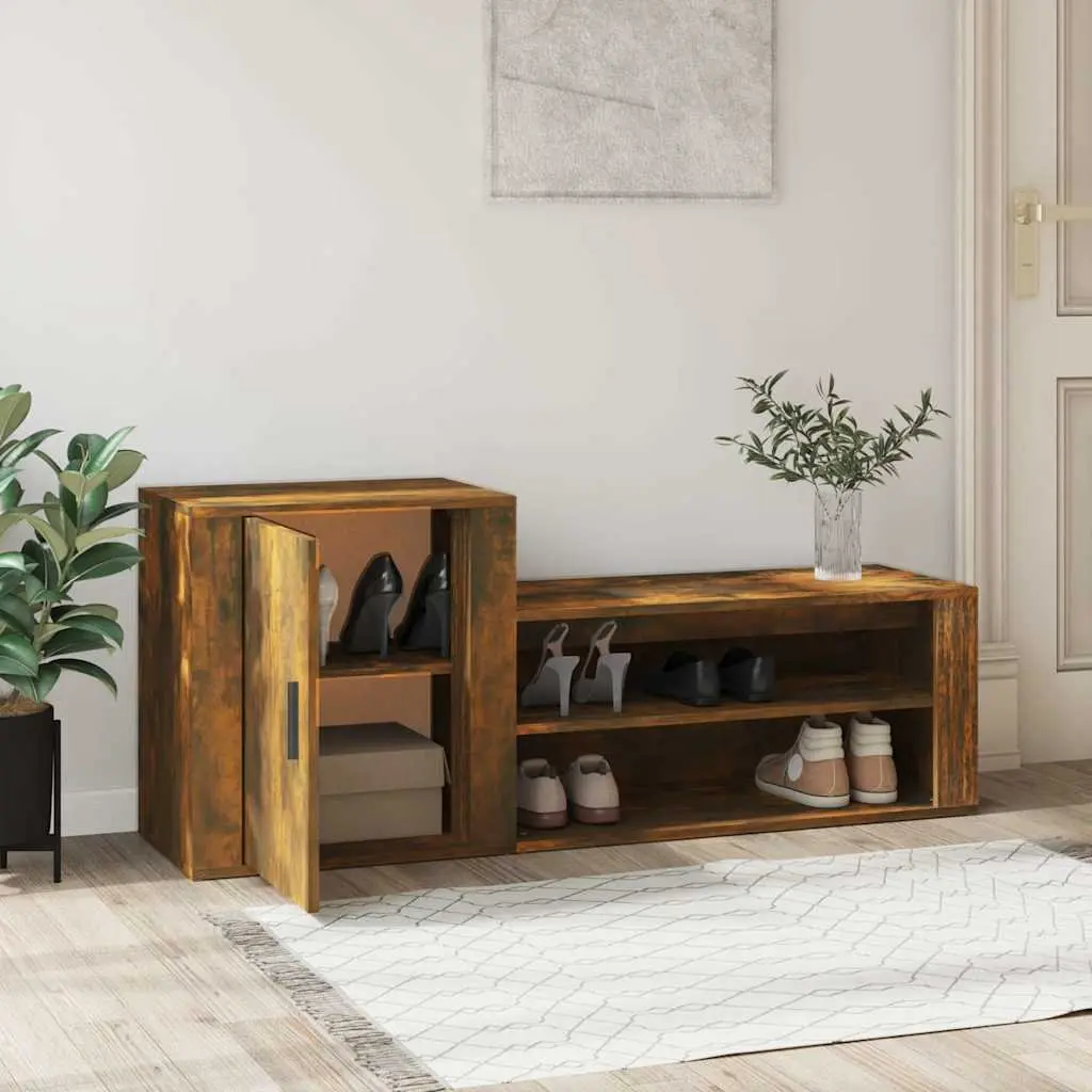 Shoe Cabinet Brown 2 Compartments Engineered Wood Storage Organiser