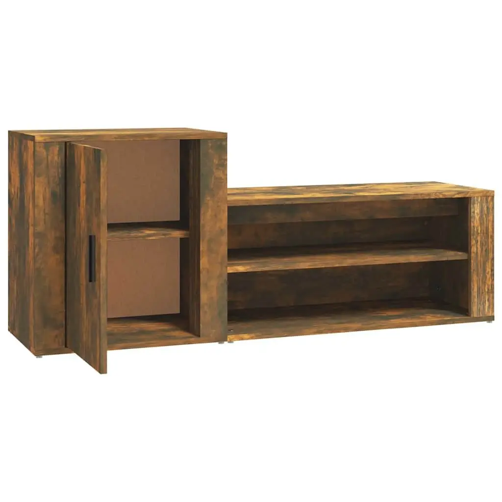 Shoe Cabinet Brown 2 Compartments Engineered Wood Storage Organiser