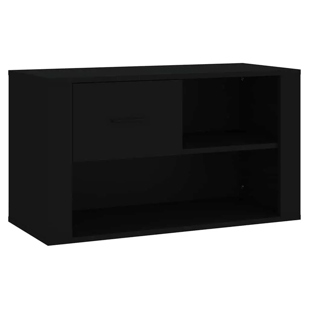 Shoe Cabinet Black Engineered Wood Storage Organiser 2 Compartments Hallway