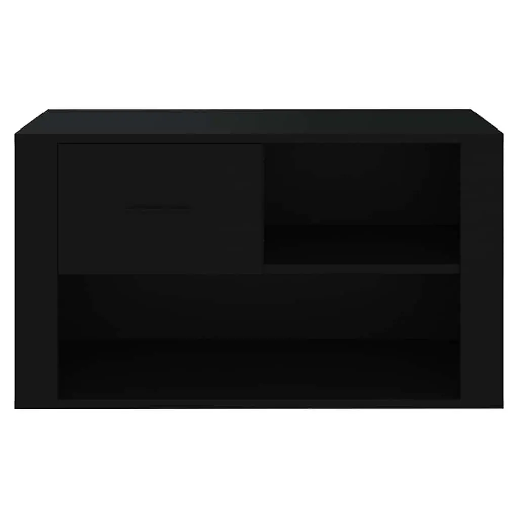Shoe Cabinet Black Engineered Wood Storage Organiser 2 Compartments Hallway