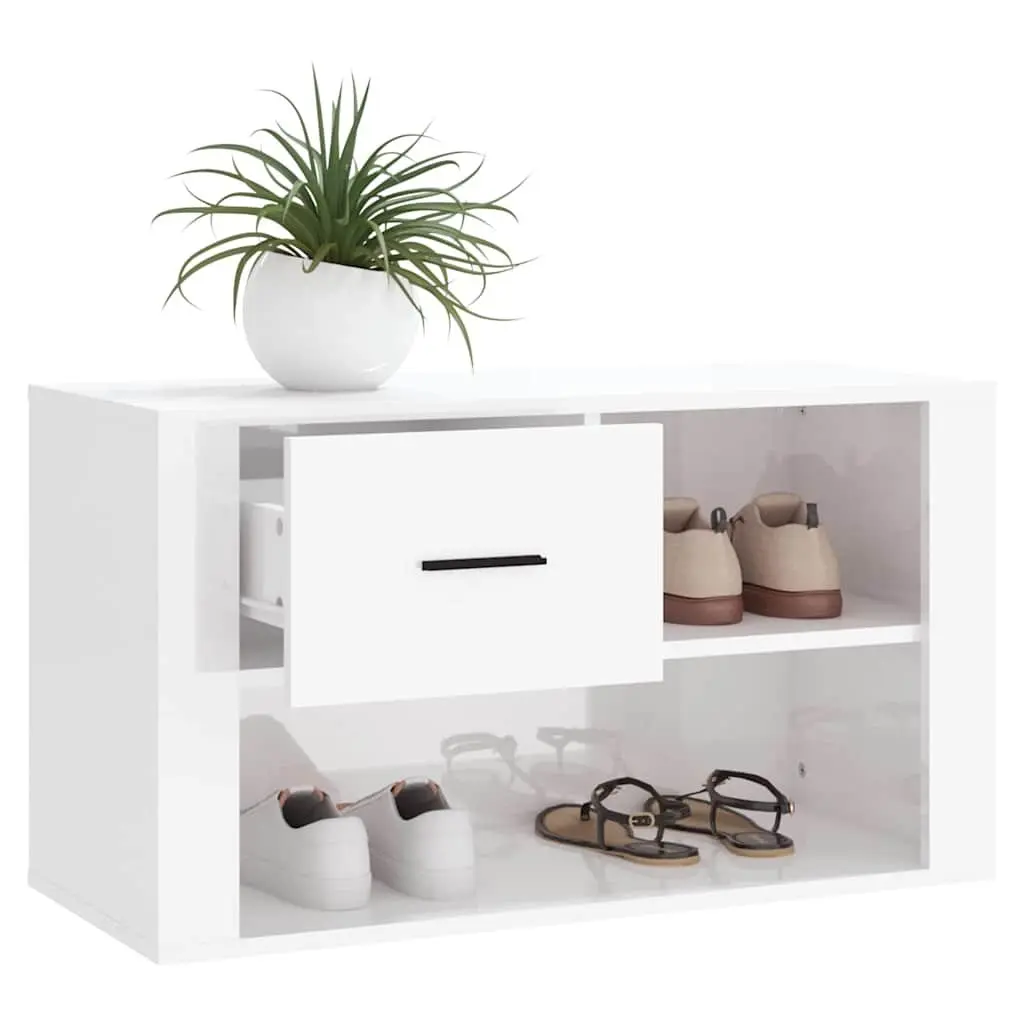 Shoe Cabinet White 80x35x45 cm Engineered Wood High Gloss Storage Organiser