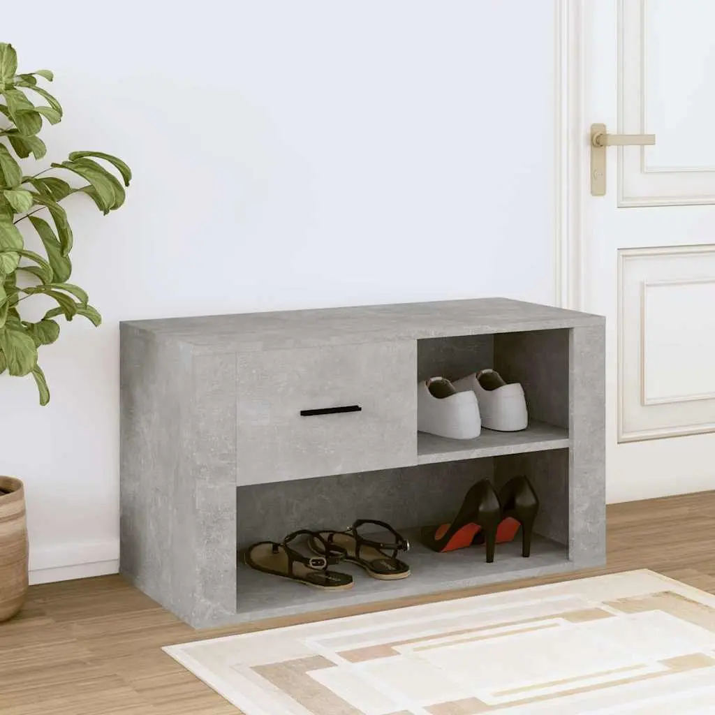 Shoe Cabinet Grey Engineered Wood 2 Compartment Storage Organiser for Hallway