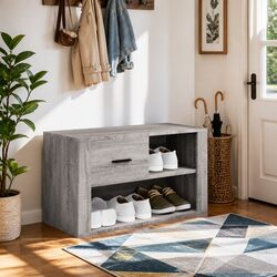 Shoe Cabinet Storage Organiser Grey Engineered Wood 80x35x45cm Hallway Furniture