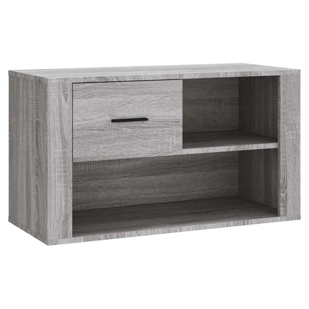 Shoe Cabinet Grey Engineered Wood 80x35x45cm Storage Organiser with 2 Compartments and Drawer