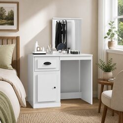 Dressing Table with Mirror White Bedroom Vanity Unit Storage Makeup Desk 90x50cm