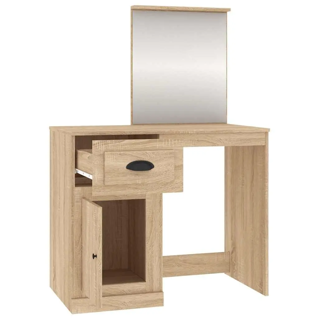 Dressing Table Brown Engineered Wood 90cm with Mirror and Storage