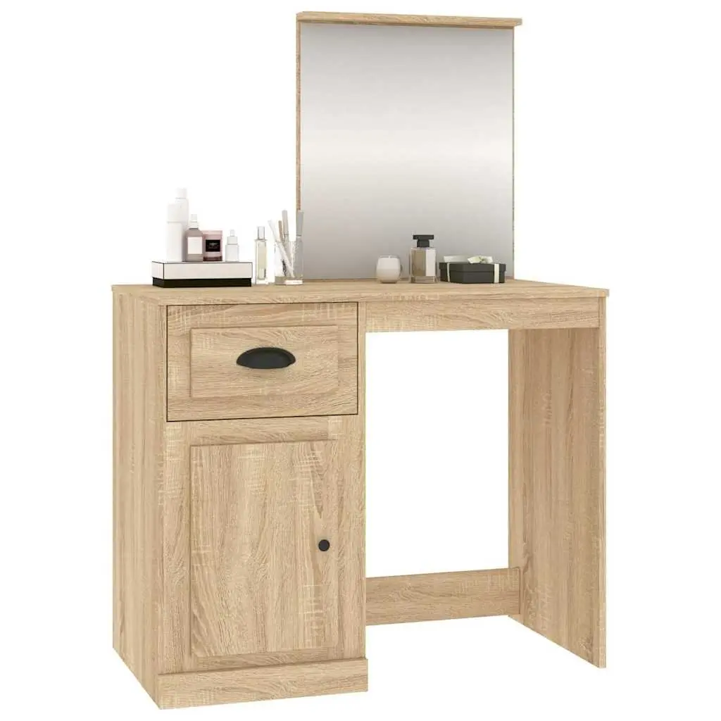 Dressing Table Brown Engineered Wood 90cm with Mirror and Storage