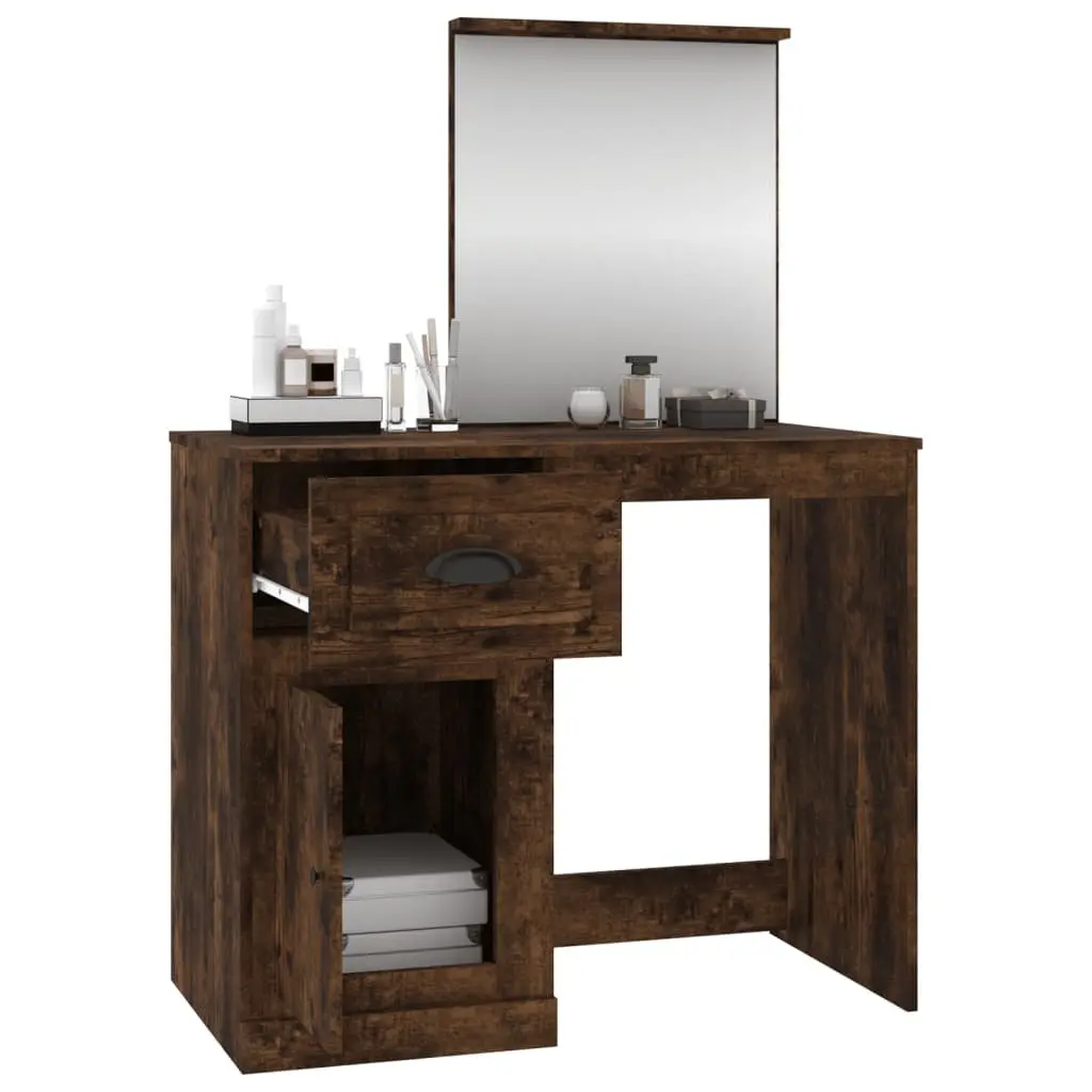 Dressing Table Brown 90 x 50 x 132.5 cm Integrated Mirror Storage Makeup Desk