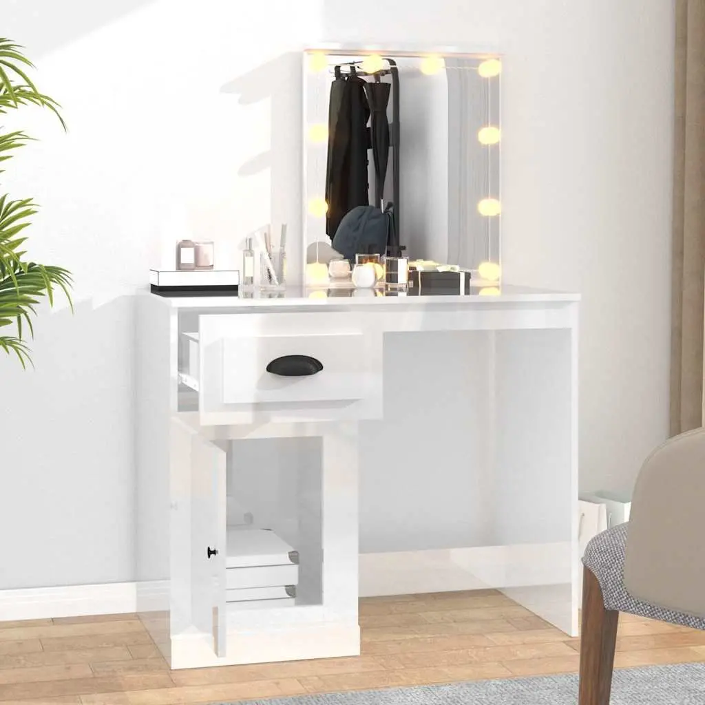 Dressing Table White 90W x 50D x 132.5H cm LED Mirror Storage Compartment