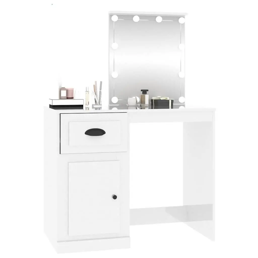 Dressing Table White 90W x 50D x 132.5H cm LED Mirror Storage Compartment