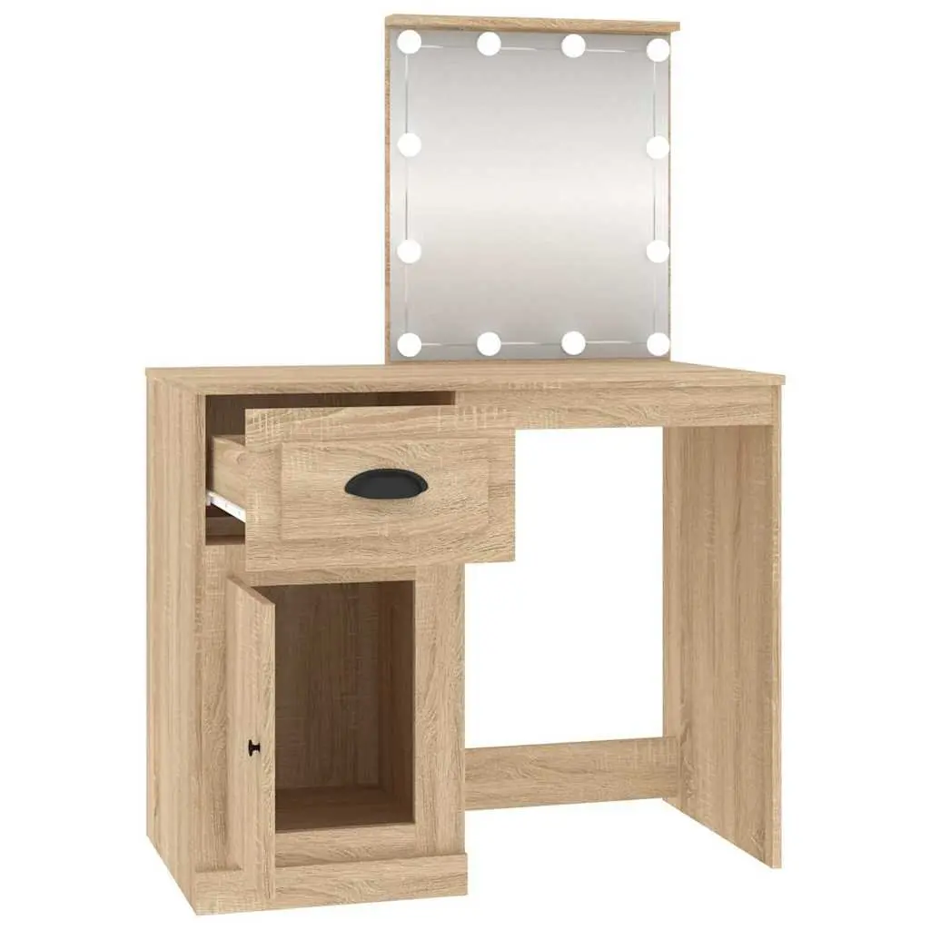 Dressing Table Brown 90x50x132.5cm LED Mirror Storage Makeup Desk
