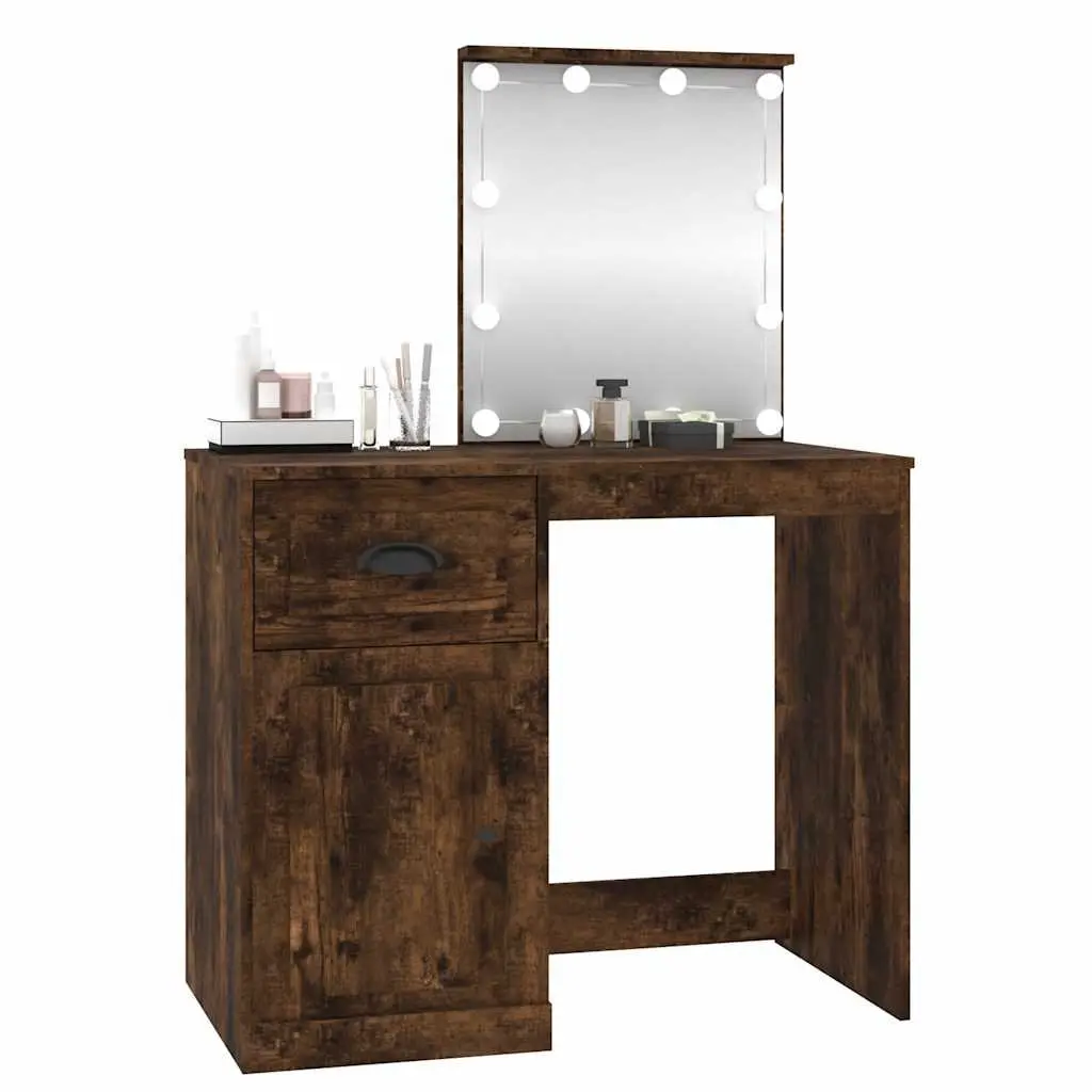 Dressing Table with LED Mirror Smoked Oak Bedroom Vanity Storage Makeup Desk