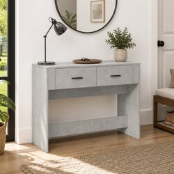 Compact Grey Console Table with 2 Storage Drawers