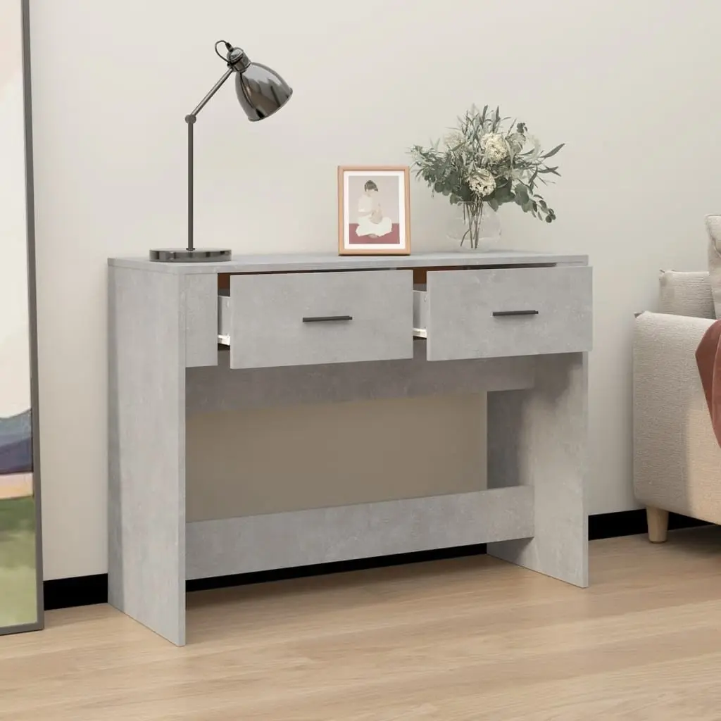 Console Table Grey Engineered Wood 2 Drawers Storage