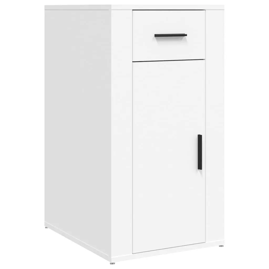 Desk Cabinet White Engineered Wood Compact Storage Organizer with Drawer and Door