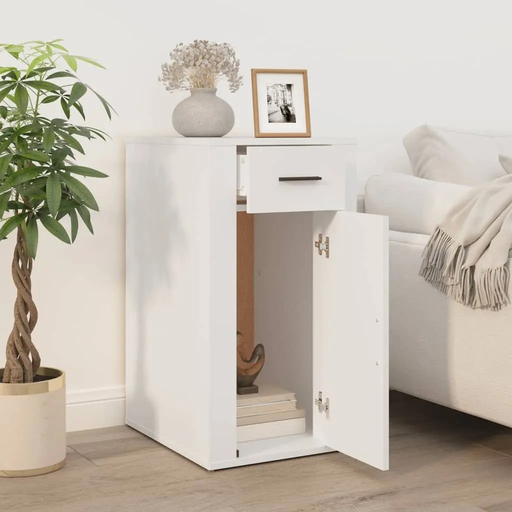 Desk Cabinet White Engineered Wood Compact Storage Organizer with Drawer and Door