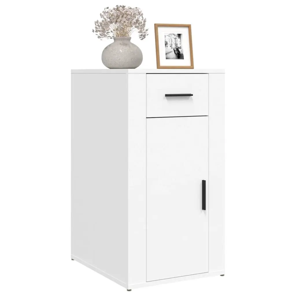 Desk Cabinet White Engineered Wood Compact Storage Organizer with Drawer and Door