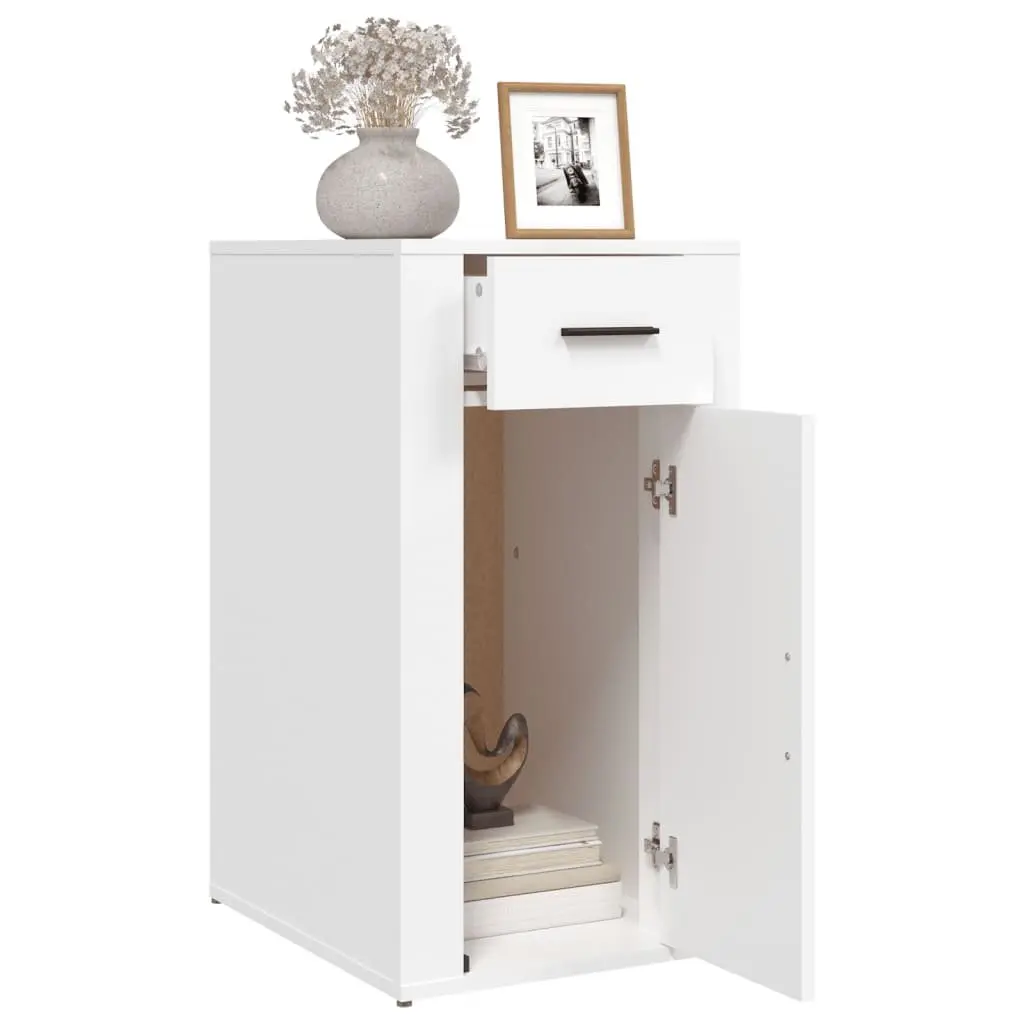 Desk Cabinet White Engineered Wood Compact Storage Organizer with Drawer and Door