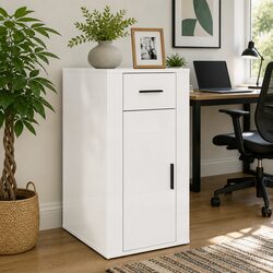 Desk Cabinet Storage Unit High Gloss White Engineered Wood Office Furniture